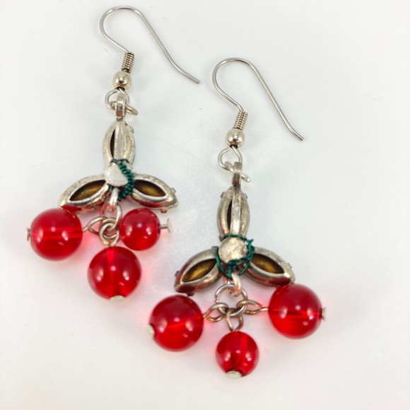 Holly Earrings, Handmade, Vintage Crystals & Glass Beads, Cherry Earrings - Picture 6 of 10